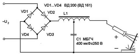 Схема электродуговой сварки постоянным током