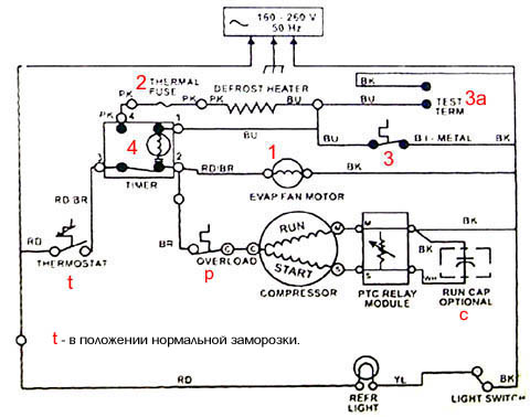 Электросхема холодильника типа No Frost марки Вирпул